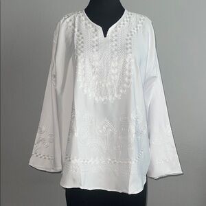 White Embroidered Kurti Tunic Women's Top Made in Egypt Size 2XL